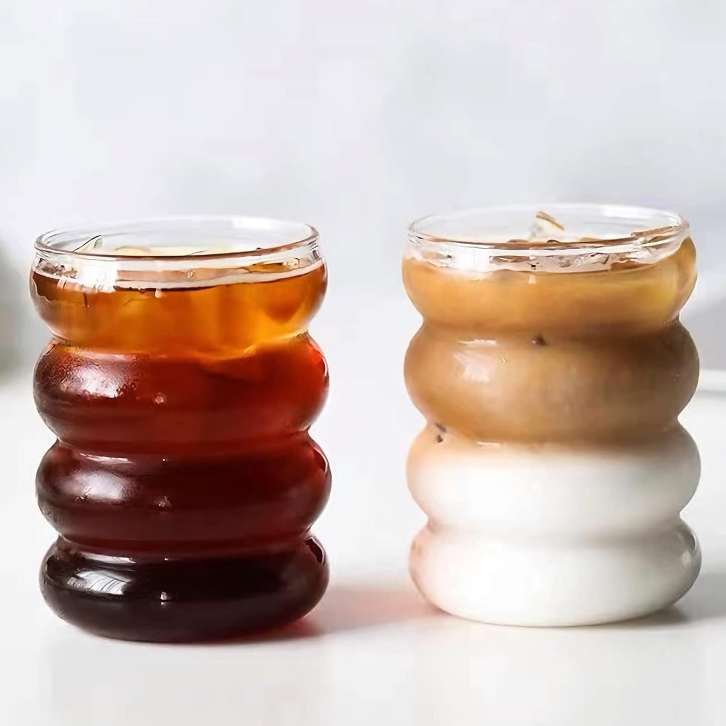 2 Pcs Drinking Glasses with Glass Straw 14oz Glassware Set,Cocktail Glasses,Iced Coffee Glasses,Beer Glasses,Ideal for Water,Soda,Tea,Gift - with Cleaning Brushe