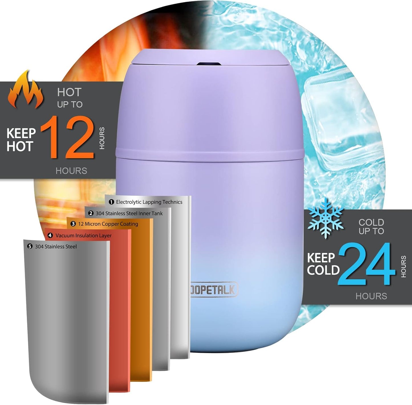 17 oz Insulated Lunch Containers Hot Food Jar, Wide Mouth Lunch Thermo for Hot Food Kids Adults, Vacuum Stainless Steel Thermo Lunch Box With Handle Folding Spoon for School, Office(Purple blue)