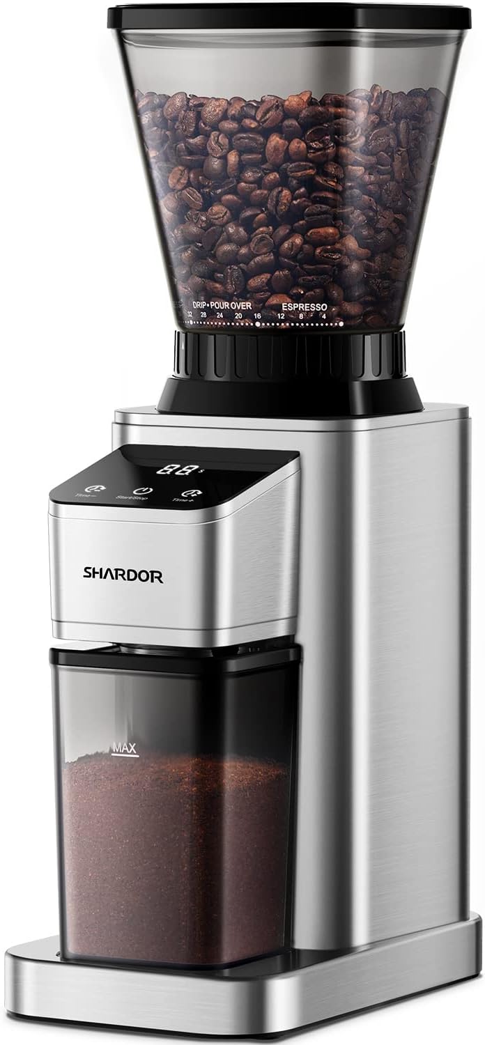 SHARDOR Professional Conical Burr Coffee Grinder, Coffee Bean Grinder with 48 Grind Settings for Espresso, Drip & French Press, Upgraded Anti-Static Technology, Precision Timer, Stainless Steel