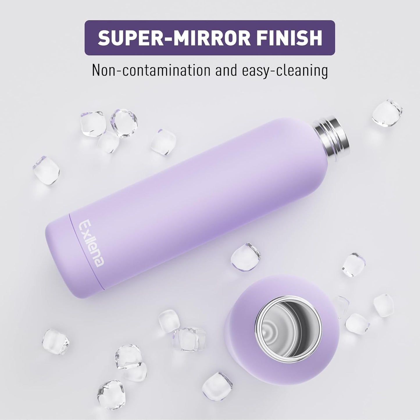 Slim Insulated Water Bottles for Travel 32oz with Clip, Double Wall Vacuum Stainless Steel Water Bottle Keeps Drinks Cold 24 Hrs/Hot 12 Hrs, 100% Leakproof, BPA Free(Purple)