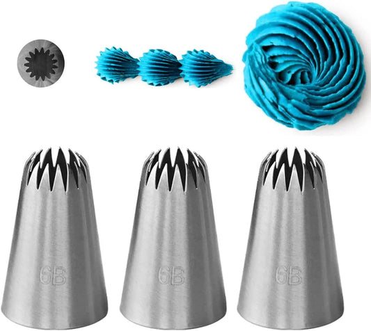 6B Piping Tip Large,Star Icing Tip 6B for Eclairs,Churros,Meringue,Cake Cupcake Cookie Decorating,3 Pcs