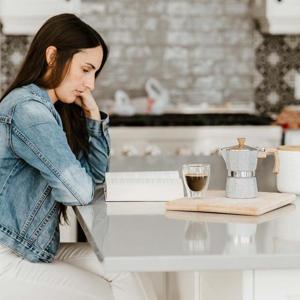 GROSCHE Milano Moka pot, Stovetop Espresso maker, Greca Coffee Maker, Stovetop coffee maker and espresso maker percolator (Grey, 9 cup)