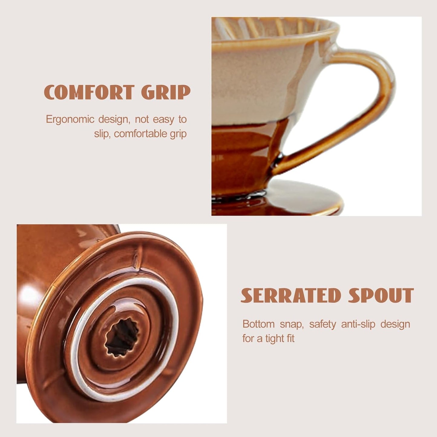 Ceramic Coffee Dripper Filter 02-4Cup Pour Over Coffee Dripper, 60 Angle Cone Ceramic Hand Brew Coffee Cup Retro Filter Set Reusable Portable Coffee Maker (Bronze)