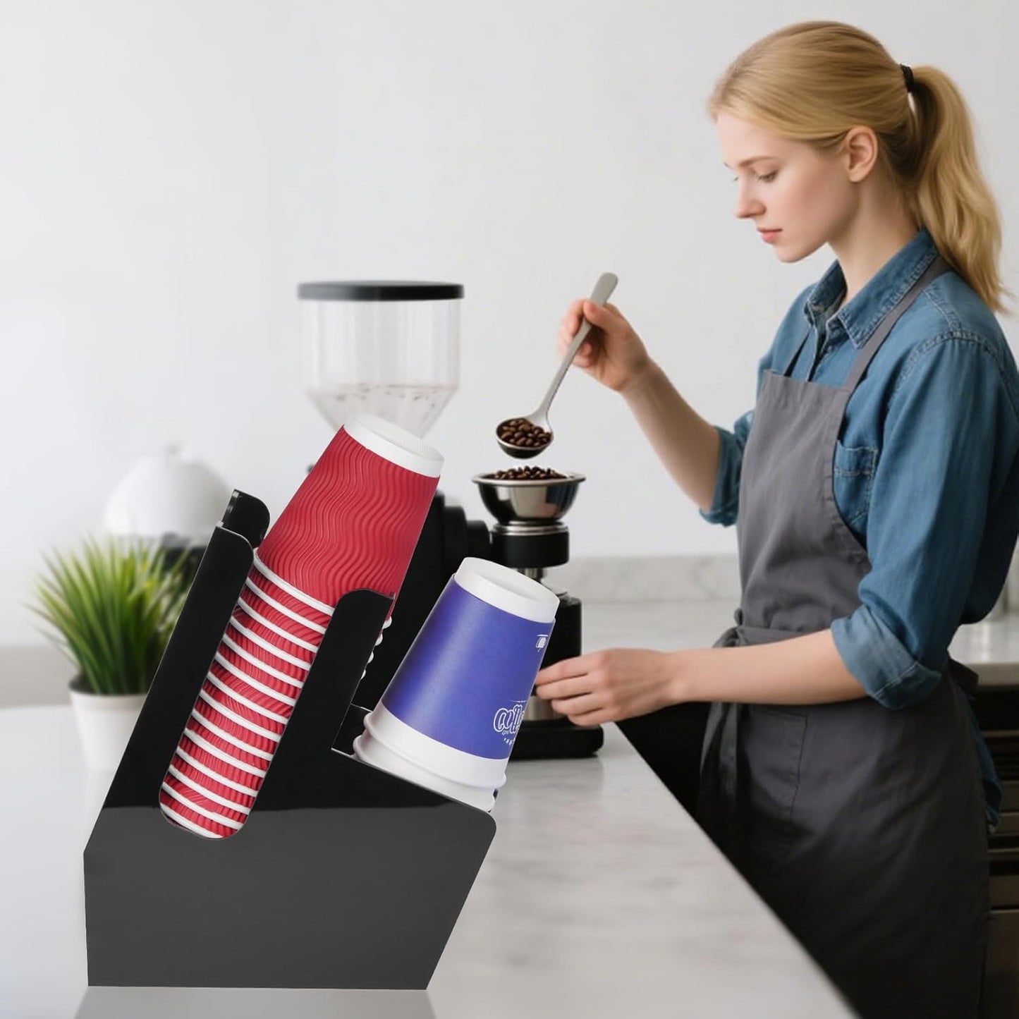 MYITYARD Coffee Cup Holder for Countertop, Cup and Lid Dispenser with 2 Compartment, Coffee Station Organizer Bar Accessories Organizer for Home, Kitchen, Office and Breakroom