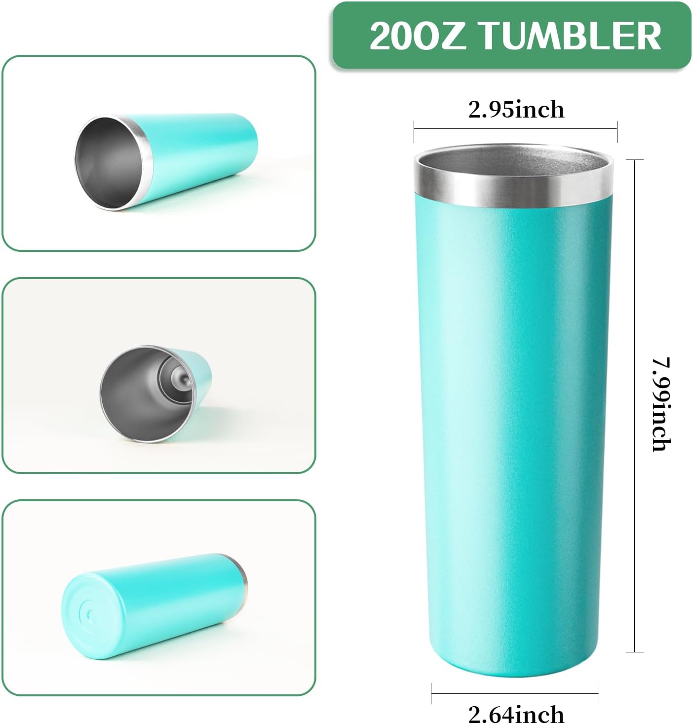 20 oz Skinny Tumbler with Lid and Straw,Stainless Steel Vacuum Insulated Tumbler Cup Double Wall Leak-proof Coffee Mug,Travel Thermal Water Tumbler for Home,Office,Outdoor(Teal,8)