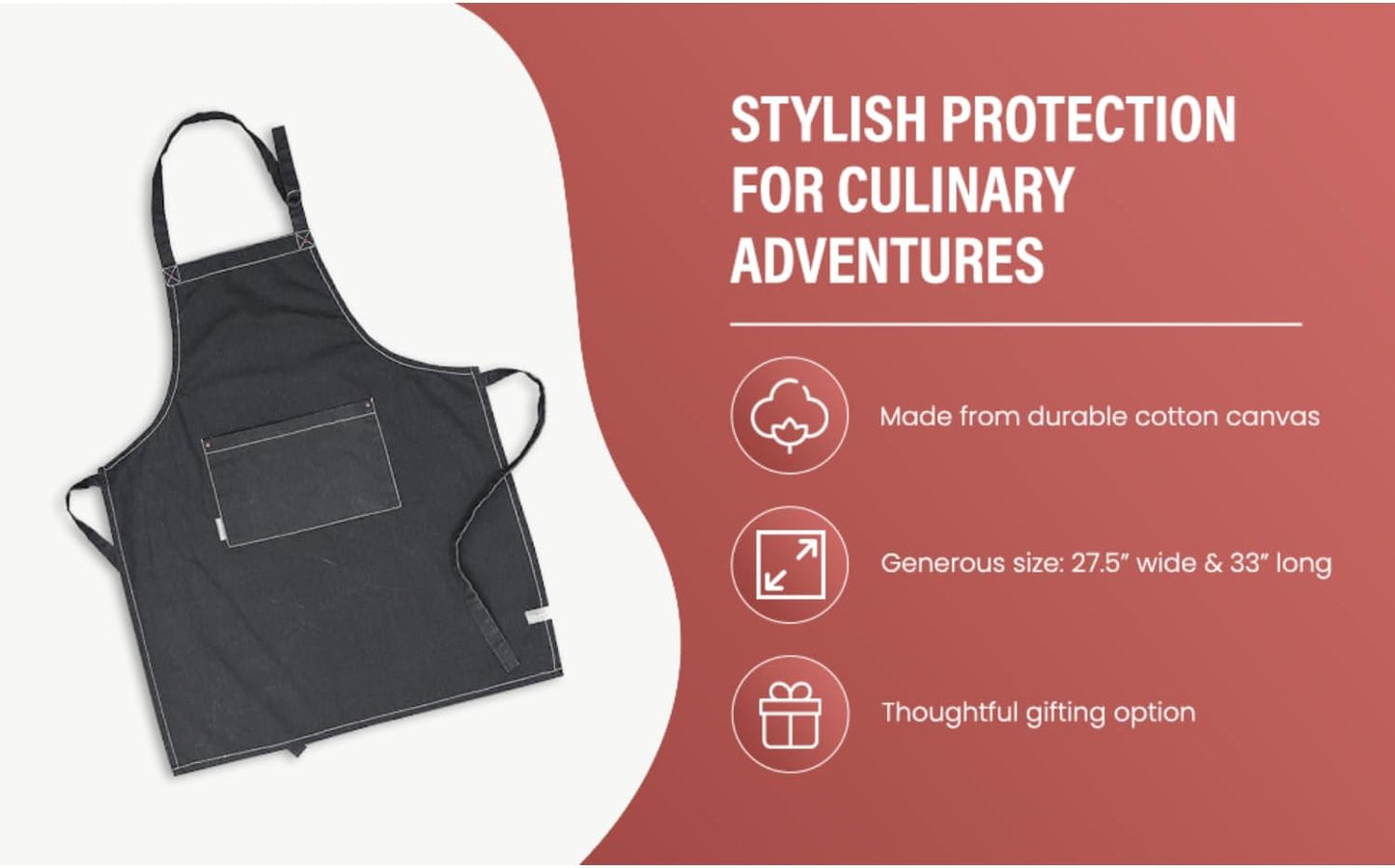 AMOUR INFINI Cotton Solid Aprons for Women with Pocket, Adjustable Strap and Waist Ties Washed Chef Aprons for Cooking, Baking and Gardening (27.5 x 33 Inches - Gray)