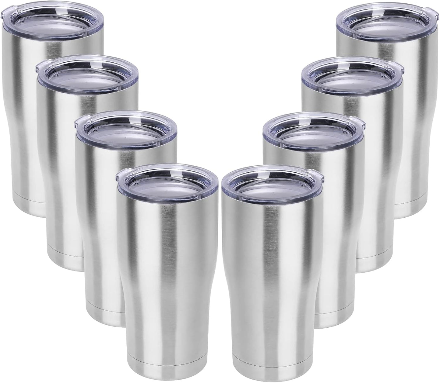 DOMICARE 20oz Tumbler with Lid Stainless Steel Tumblers Bulk, Double Wall Vacuum Insulated Coffee Travel Mug, 8 Pack Stainless Steel