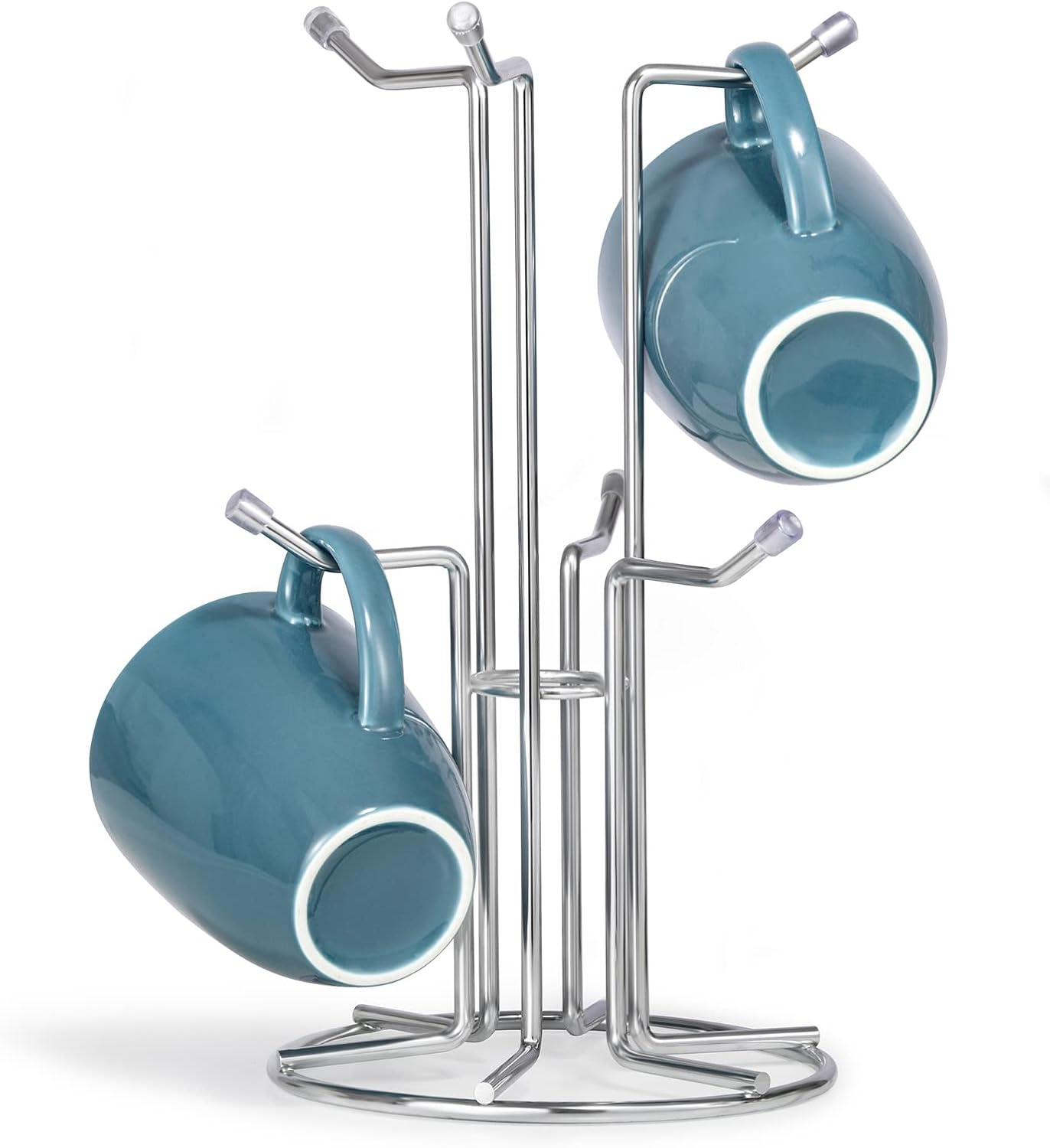 HULISEN Coffee Mug Holder for Countetop, Cup Tree for Counter Large Mugs with 6 Hooks, Metal Cup Holder Stand, Standing Rack Display for Coffee Bar, Silver