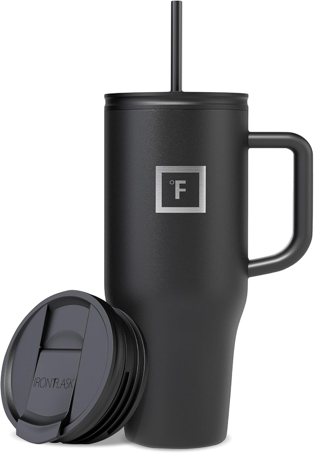 IRON °FLASK Co-Pilot Insulated Mug w/Straw & Flip Cap Lids - Cup Holder Bottle for Hot, Cold Drink - Leak-Proof - Water, Coffee Portable Travel Mug -, 32 Oz