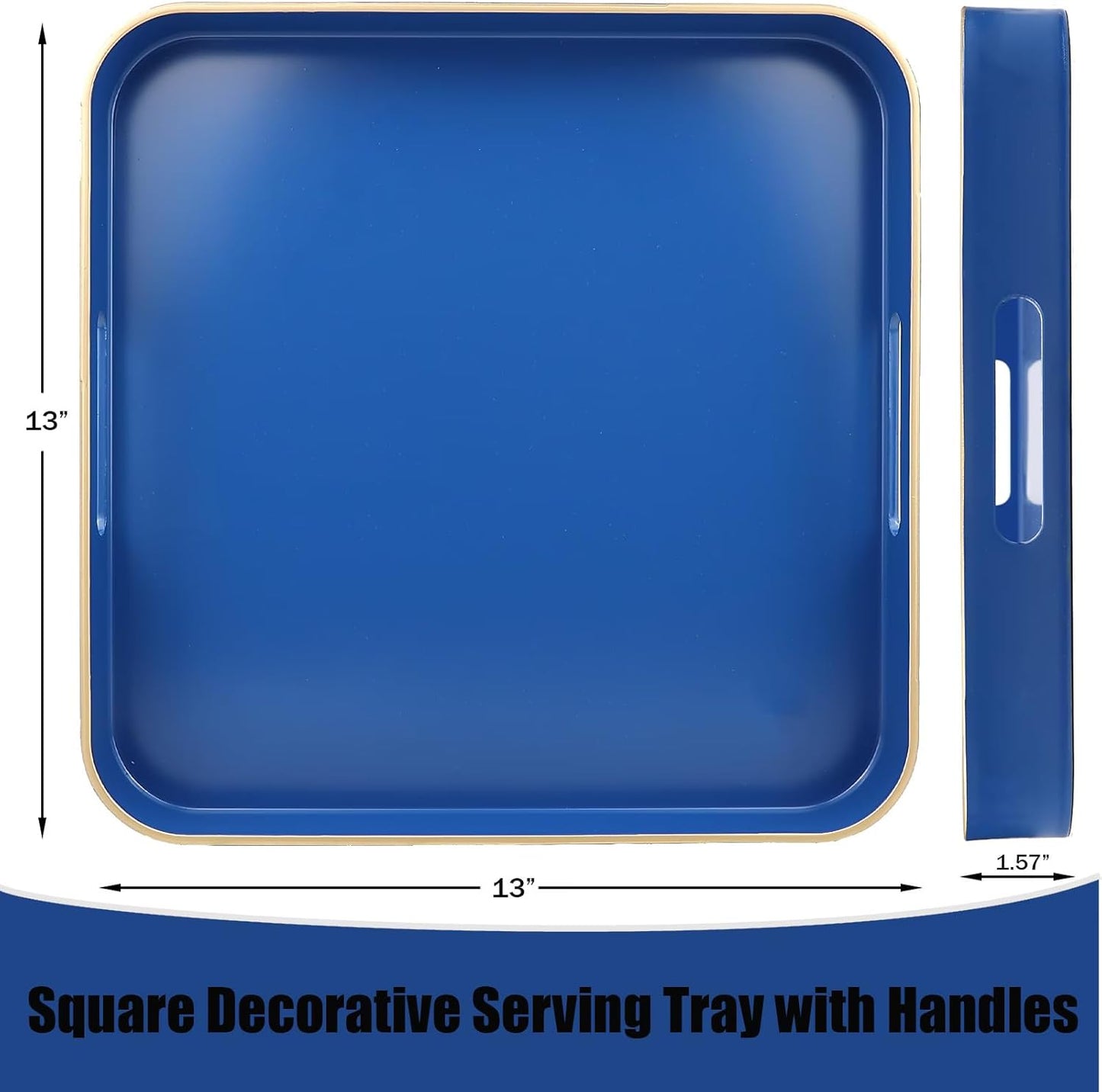 Royal Blue Square Decorative Tray with Handles, 13"*13" Versatile Serving Tray for Coffee Table, Ottoman, Ideal for Serving, Displaying, Organizing
