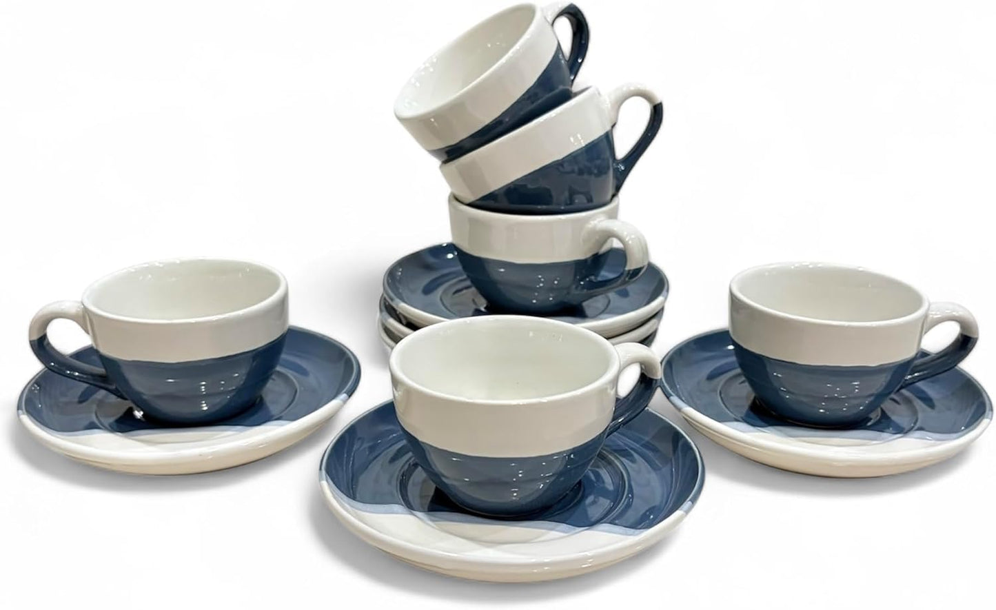 2 Ounce Espresso Cups with Saucers, Mini Ceramic Espresso Cups Set of 6, Espresso Cup Set, Coffee Mug Set for Latte, Macchiato, Demitasse Cups Set for Cafe, Microwave & Dishwasher Safe (Blue)