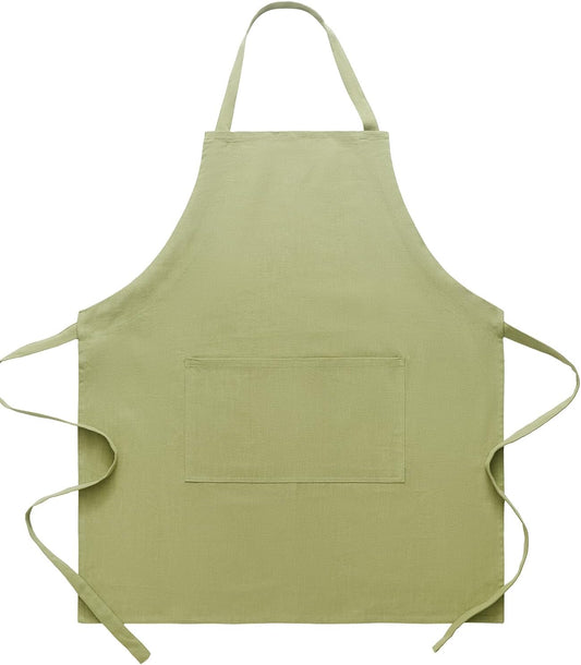 Cotton Linen Apron for Women - Adjustable Casual Apron with Pocktes, Great for Florist, Coffee House and Kitchen