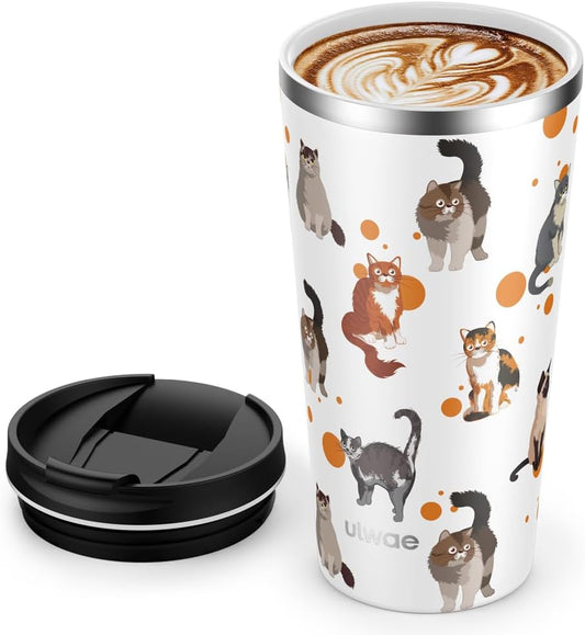 Insulated Coffee Mug with Ceramic Coating, 18oz Travel Mug with Leak-proof Lid, Vacuum Double-wall Tumbler, Stainless Steel Thermal Cup for Tea, Hot Cocoa, Cold Beverage, Ice Drinks