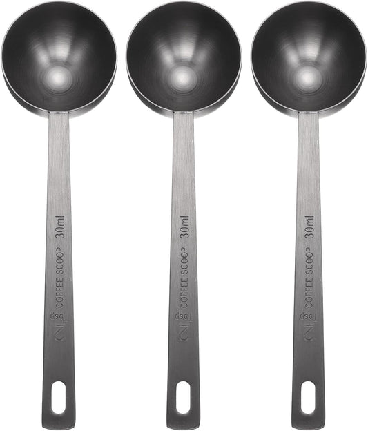 HARFINGTON 3pcs Coffee Scoop Spoon 2tbsp (6tsp, 30ml) 304 Stainless Steel Long Handle Teaspoon/Tablespoon Measuring Spoons Scoops for Tea Sugar Kitchen, Black