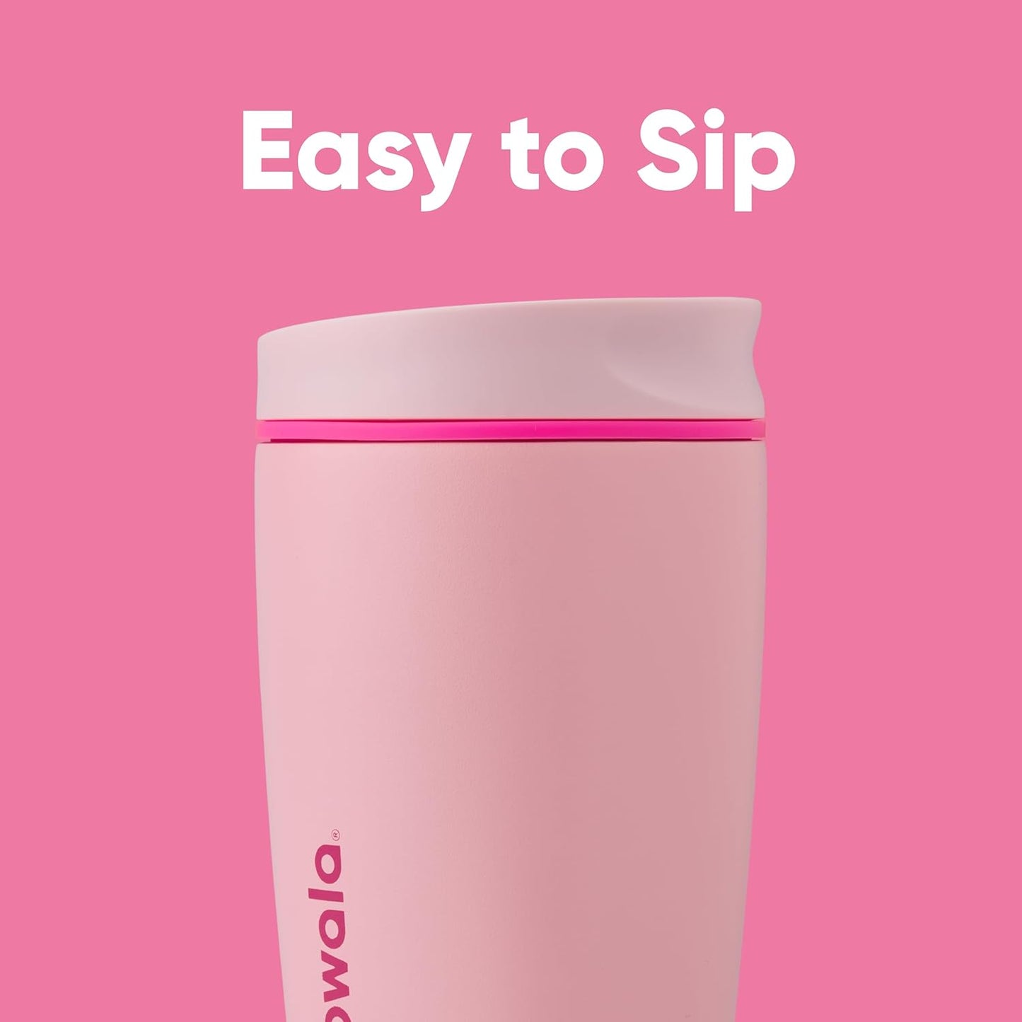 Owala SmoothSip Slider Insulated Stainless Steel Coffee Tumbler, Reusable Iced Coffee Cup, Hot Coffee Travel Mug, BPA Free 12 oz, Pink (Pucker Up)