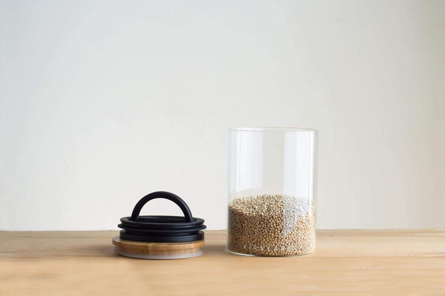 AirScape Glass Food Storage Canister - Glass Storage With US Patented Airless Inner Lid & Bamboo Top Lid - Preserves Food Freshness (Medium 7-Inch)