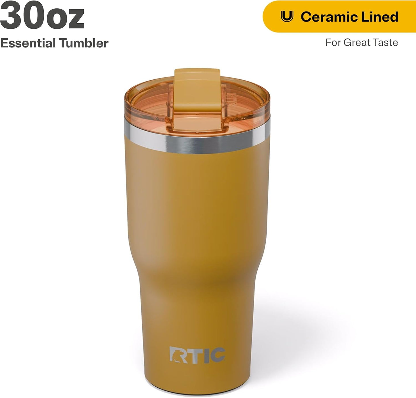 RTIC 30oz Essential Tumbler with Lid, Insulated, Stainless Steel, Metal, Double Wall Vacuum-Insulation, Ceramic Lined, Travel Cup for Iced Coffee, Tea, Hot and Cold Drink, Harvest