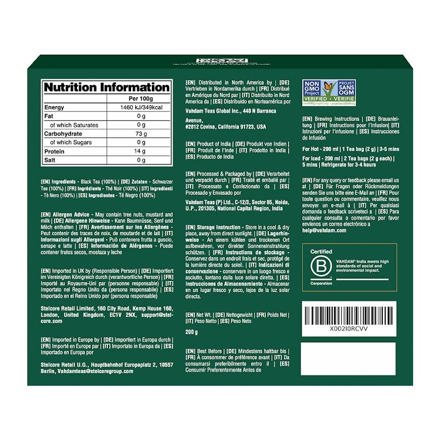 VAHDAM, English Breakfast Black Tea Bags (100 Count) High Caffeine | Strong, Robust & Flavoury | Pyramid Tea Bags | Full Bodied Black Tea Leaves