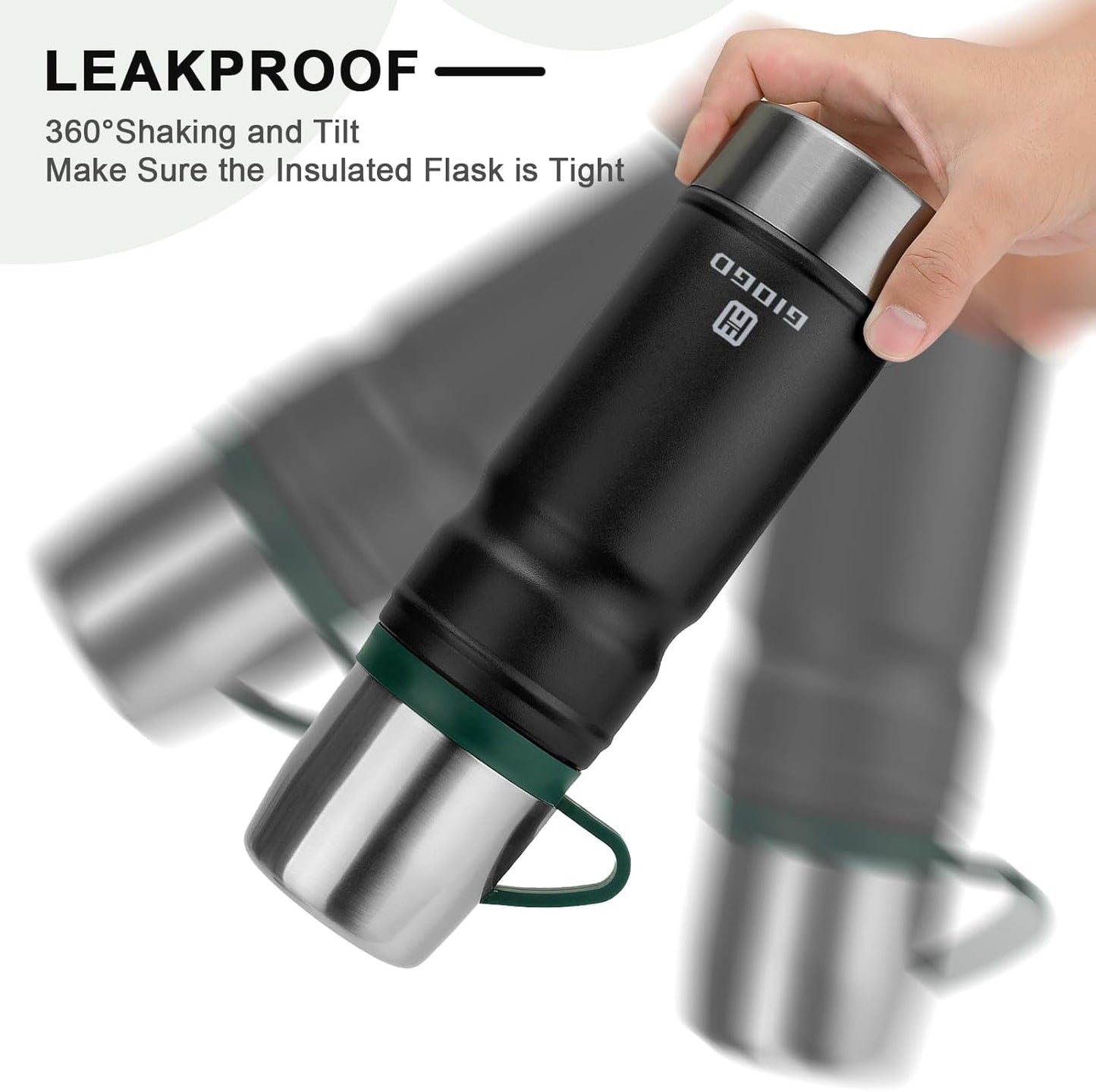 Vacuum Insulated Water Bottle Thermo Water Flask with Cup 680ml/23oz Stainless Steel Thermal Water Bottles Thermo for Hot and Cold Drinks Coffee Water(Black,Set)