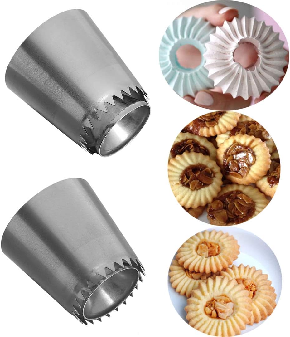 Cake Decorating Set, 2 Pieces Stainless Steel Icing Piping Nozzles Tips Kit with Reusable Piping Bag - Christmas Birthdays Anniversary Wedding Cakes Cookies Dessert Pastry DIY Making Tools