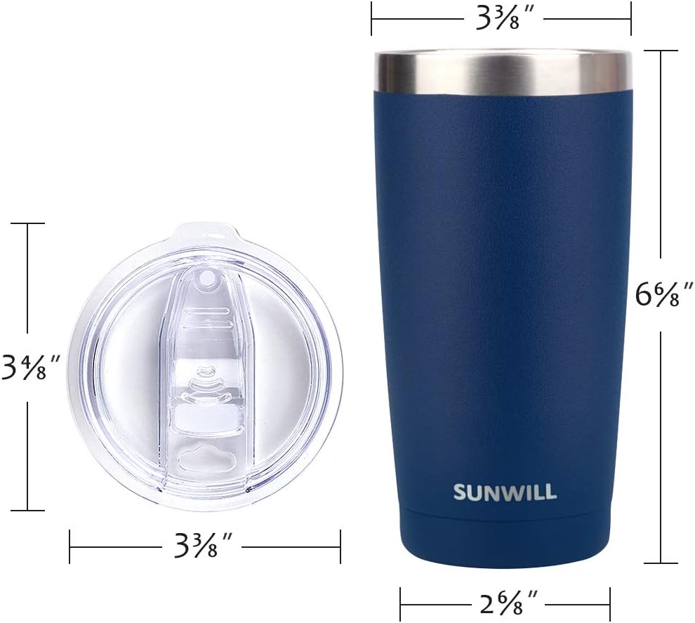 SUNWILL Travel Coffee Mug with Lid, 20 oz Tumbler Set of 2, Insulated Stainless Steel Cup for Water, Tea, Powder Coated Wine & Navy