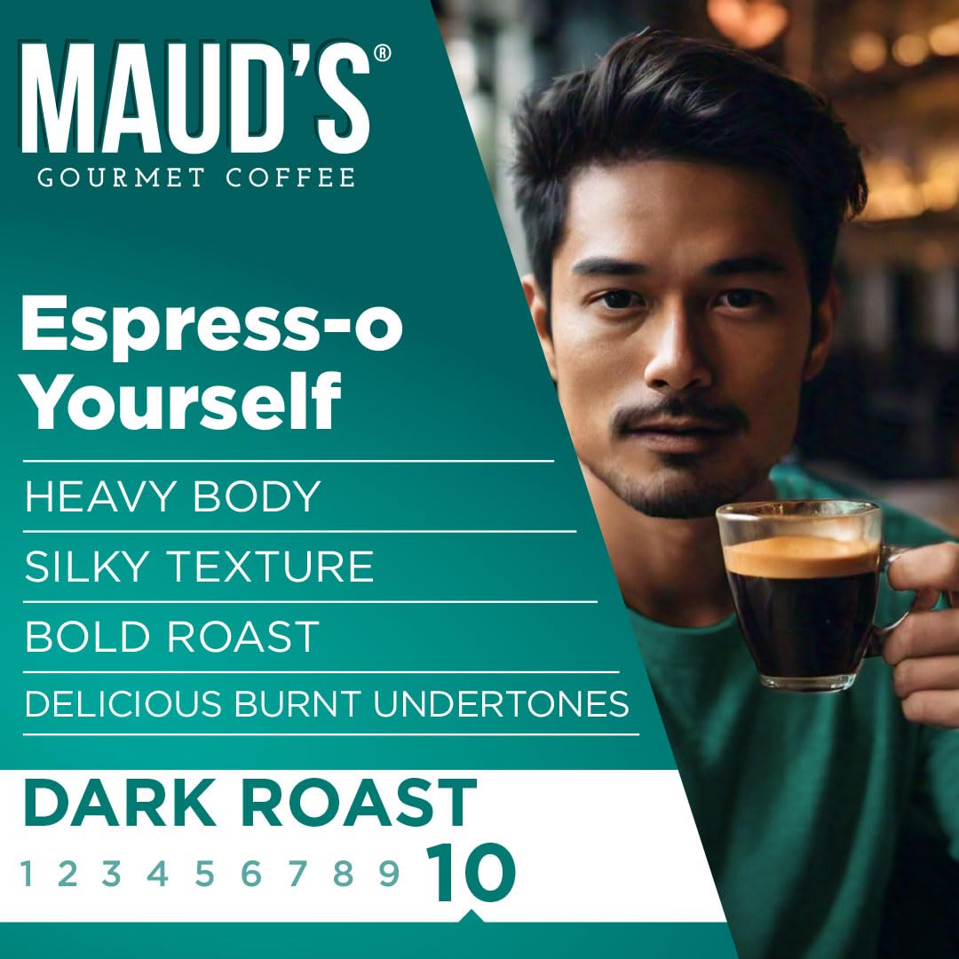Maud's Espresso Roast Coffee Pods, 18 ct, Dark Roast Coffee in Recyclable Single Serve Pods – 100% Arabica Coffee, Compatible with Keurig K Cups Maker