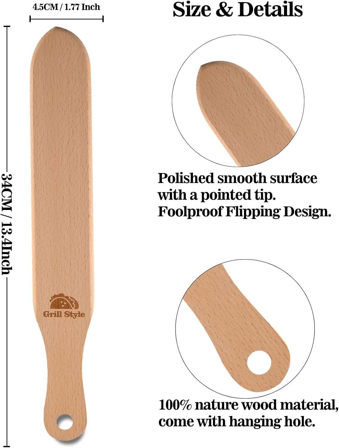 Crepe Spreader and Spatula Kit, 3.5 Inch, 5 Inch, 7 Inch T-Shaped Batter Spreaders & 13.4 Inch Spatula Turner, Pancake Tool, Natural Wood Material Crepes Sticks Fit Any Crepe Pan Maker, Pack of 4