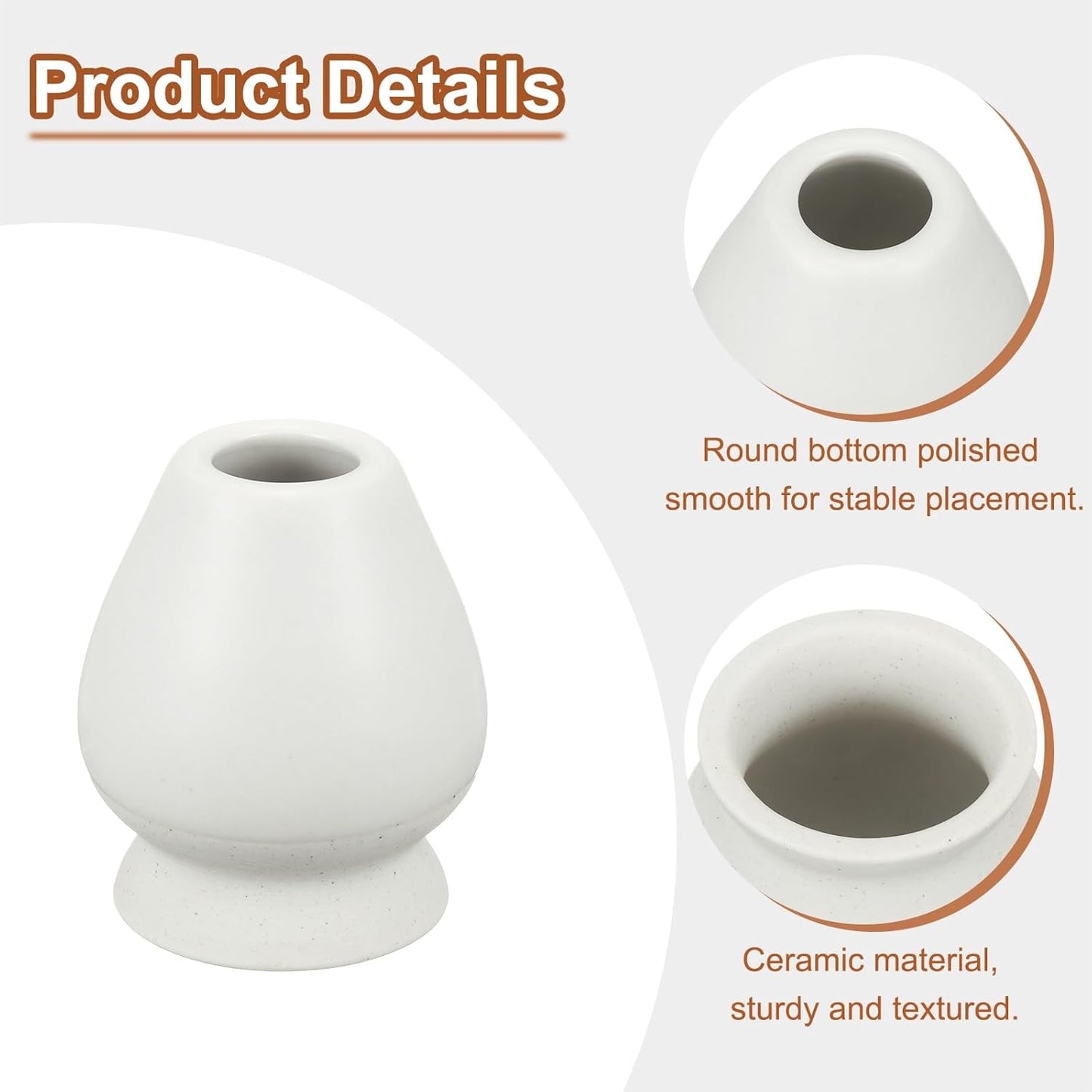 HARFINGTON Ceramic Chasen Stand 70mm Matcha Whisk Holder Teas Set Whisks Stand Traditional Matcha Tea Chasen Holder Tea Set Accessories for Tea Tasting, Beige/White