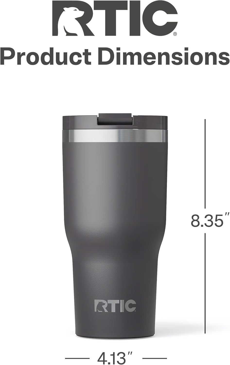 RTIC 30oz Essential Tumbler with Lid, Insulated, Stainless Steel, Metal, Double Wall Vacuum-Insulation, Ceramic Lined, Travel Cup for Iced Coffee, Tea, Hot and Cold Drink, Graphite