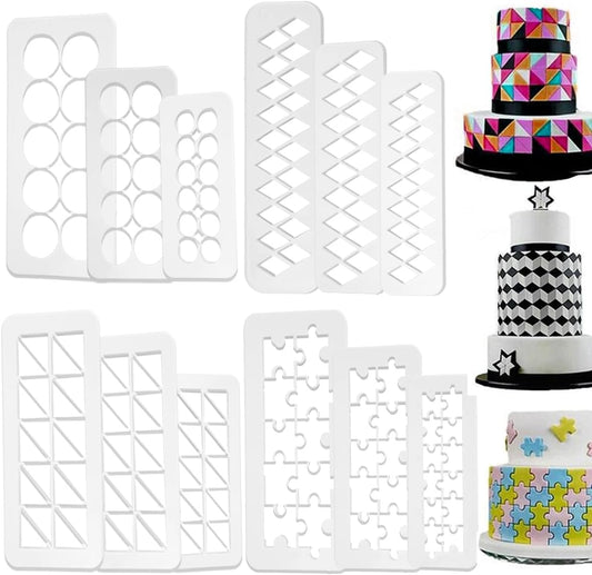 12 Pcs Cake Fondant Cutter Puzzle Fondant Cutters, Triangles Cookie Cutter - 4 Size Geometric Shape Fondant Cutter Cake Border Decorating Tool, Creative Cake Decorating