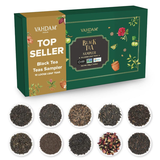 VAHDAM, Assorted Black Tea Loose Leaf Tea Gift Set (10 Flavors) Gift Ideas for Women & Men | Directly Sourced From Assam and Darjeeling | Resealable Ziplock Pouch | Gifts for Him/Her