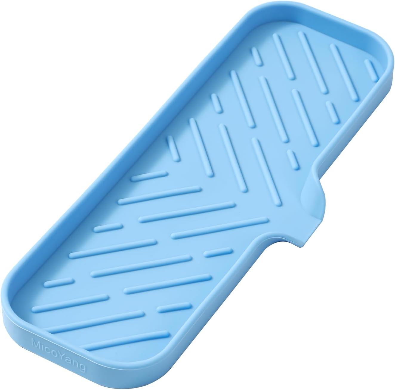 Silicone Bathroom Soap Dishes with Drain Spout-Bathroom and Kitchen Sink Organizer,Sponge Holder,Dish Soap Tray,Perfect for Dispenser,Scrubber,Bottle on Sink or Counter-Light Blue 12"×4"