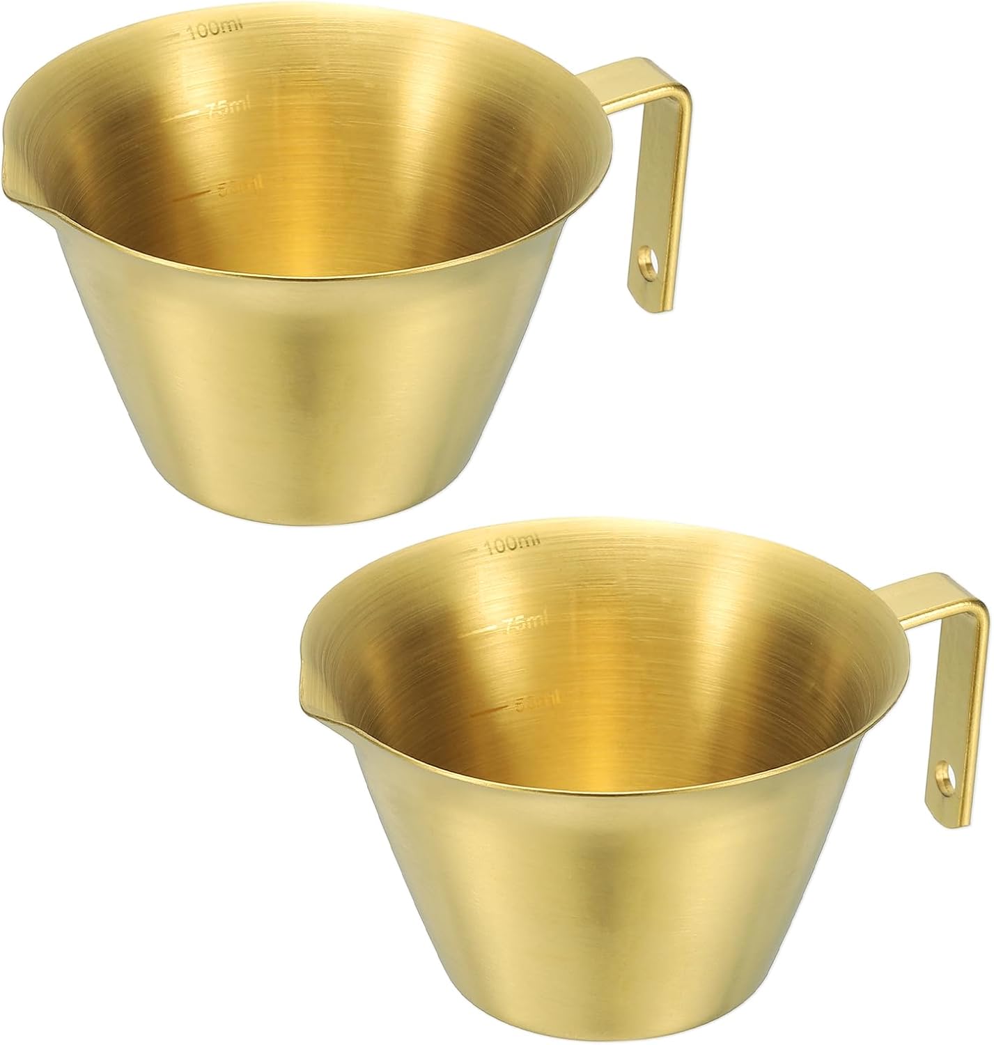uxcell 2 Pcs Stainless Steel Espresso Cup with Handle, V-Shaped Mouth Espresso Measuring Cup with Scale for Preparing Coffee, Cocktails, 3.4OZ/100ML (Gold)