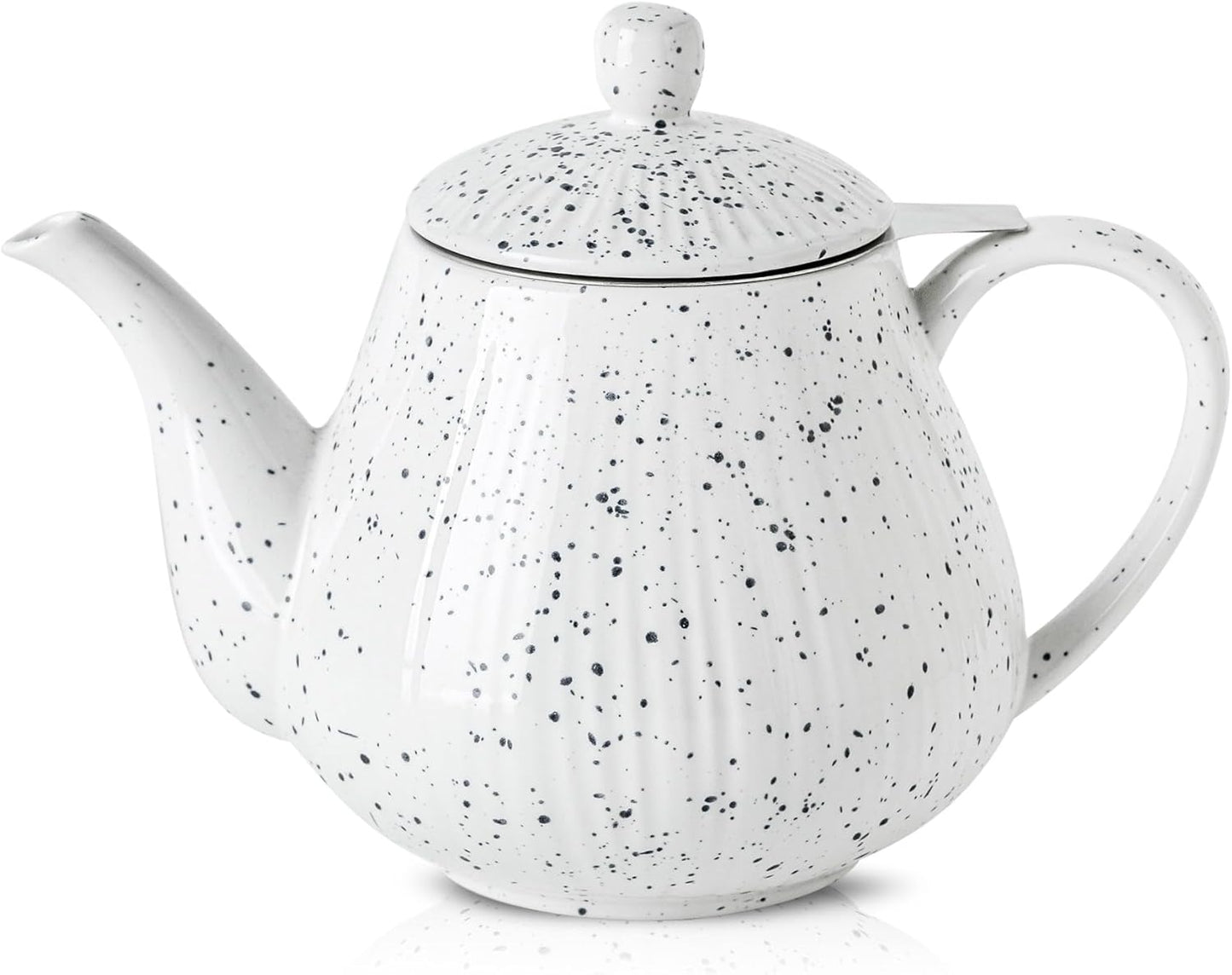 KOOV Ceramic Teapot with Infuser, 40 ounce Tea Pot with Infuser for Loose Tea, Large Enough For 6 Cups, Tea Pot with Tea Strainers, Splash Series (Splashed White)