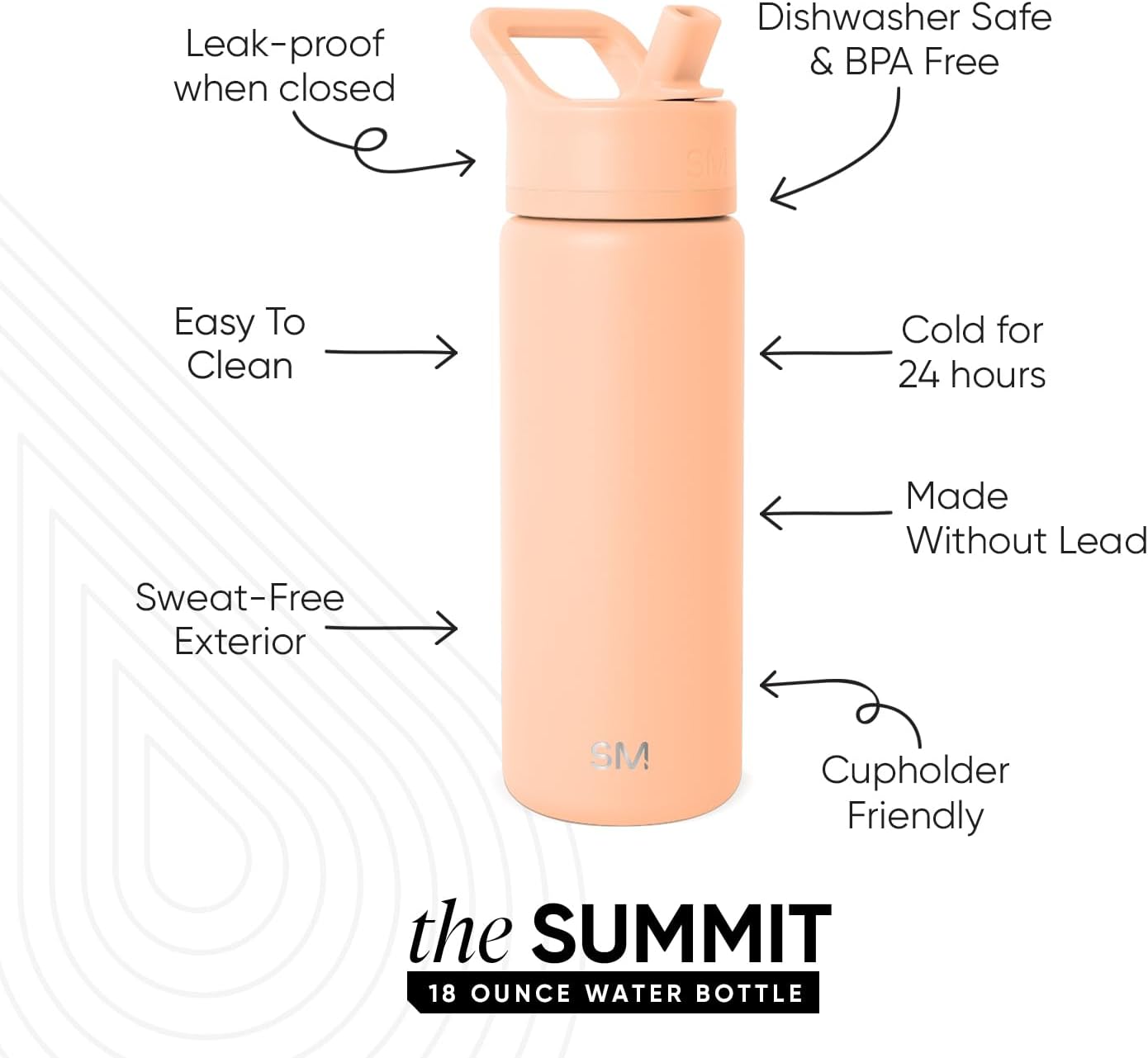 Simple Modern Kids Water Bottle with Straw Lid | Vacuum Insulated Stainless Steel Metal | Reusable Leak Proof BPA-Free Thermos for School | Summit Collection | 18oz, Bellini
