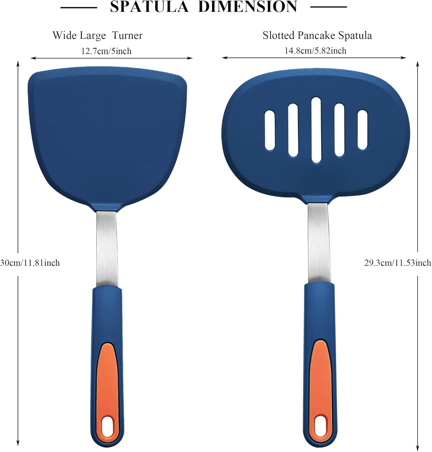 To encounter 2 Pieces Silicone Spatula set, Non-Stick Turner Spatulas, Heat Resistant Silicone Cooking Flipper for Eggs, Fish, Pancakes, Navy Blue