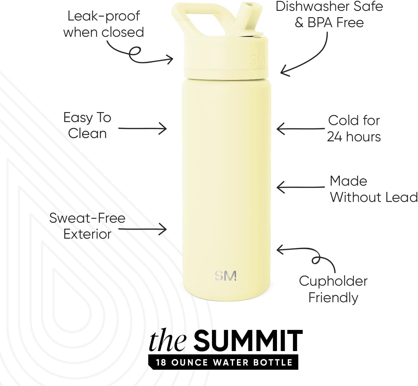 Simple Modern Kids Water Bottle with Straw Lid | Vacuum Insulated Stainless Steel Metal | Reusable Leak Proof BPA-Free Thermos for School | Summit Collection | 18oz, Buttercup