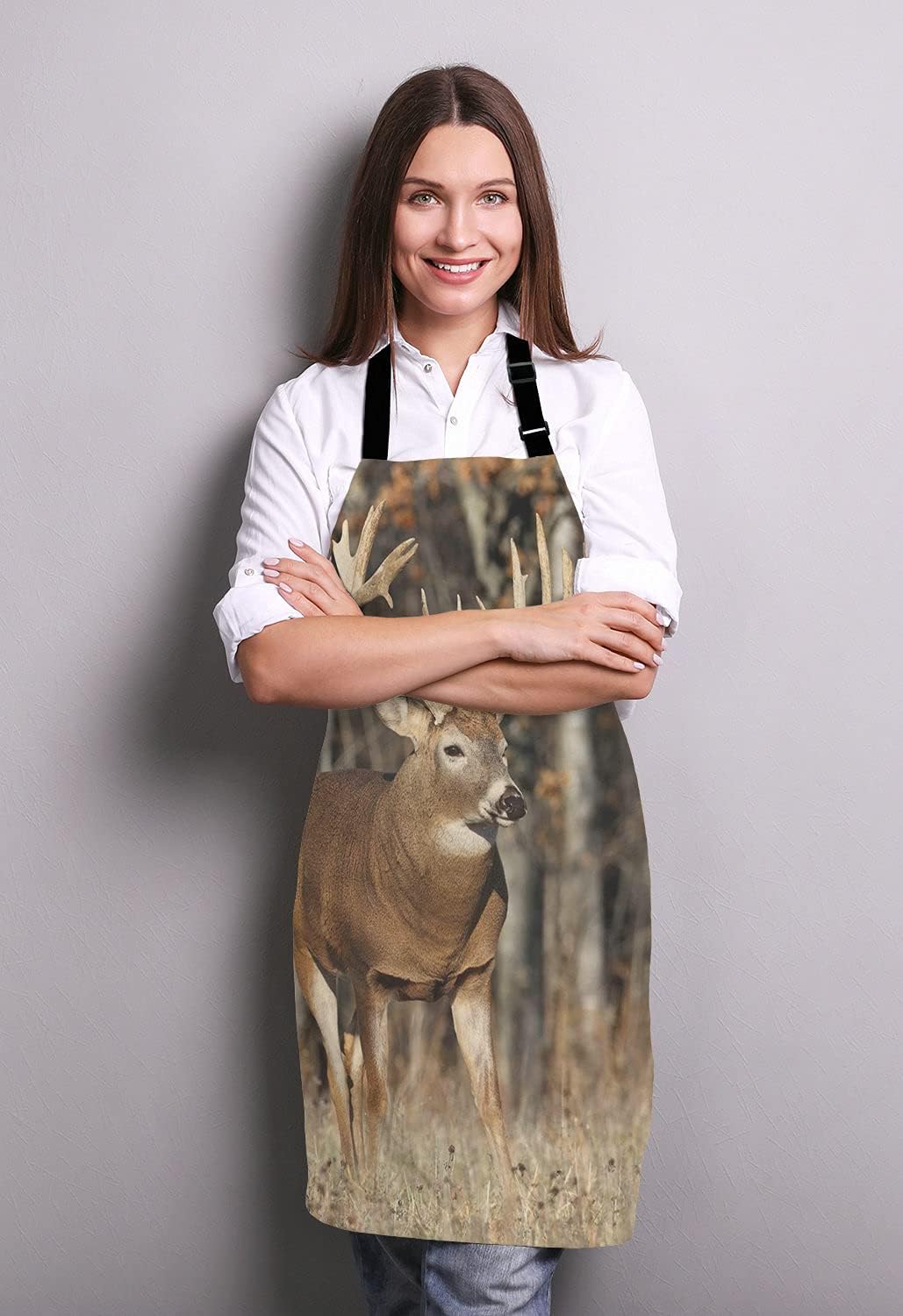 Deer Grass Hunting Bib Apron with Adjustable Neck for Men Women,Suitable for Home Kitchen Cooking Waitress Chef Grill Bistro Baking BBQ Apron
