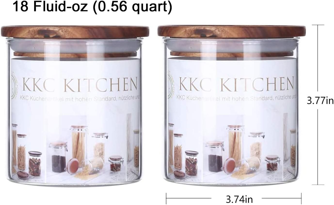 KKC HOME ACCENTS Airtight Glass Food Storage Jars with Wood Lids for Coffee,Sugar,Salt,Wooden Top Sealed Glass Kitchen Jars,18 Fluid Ounces
