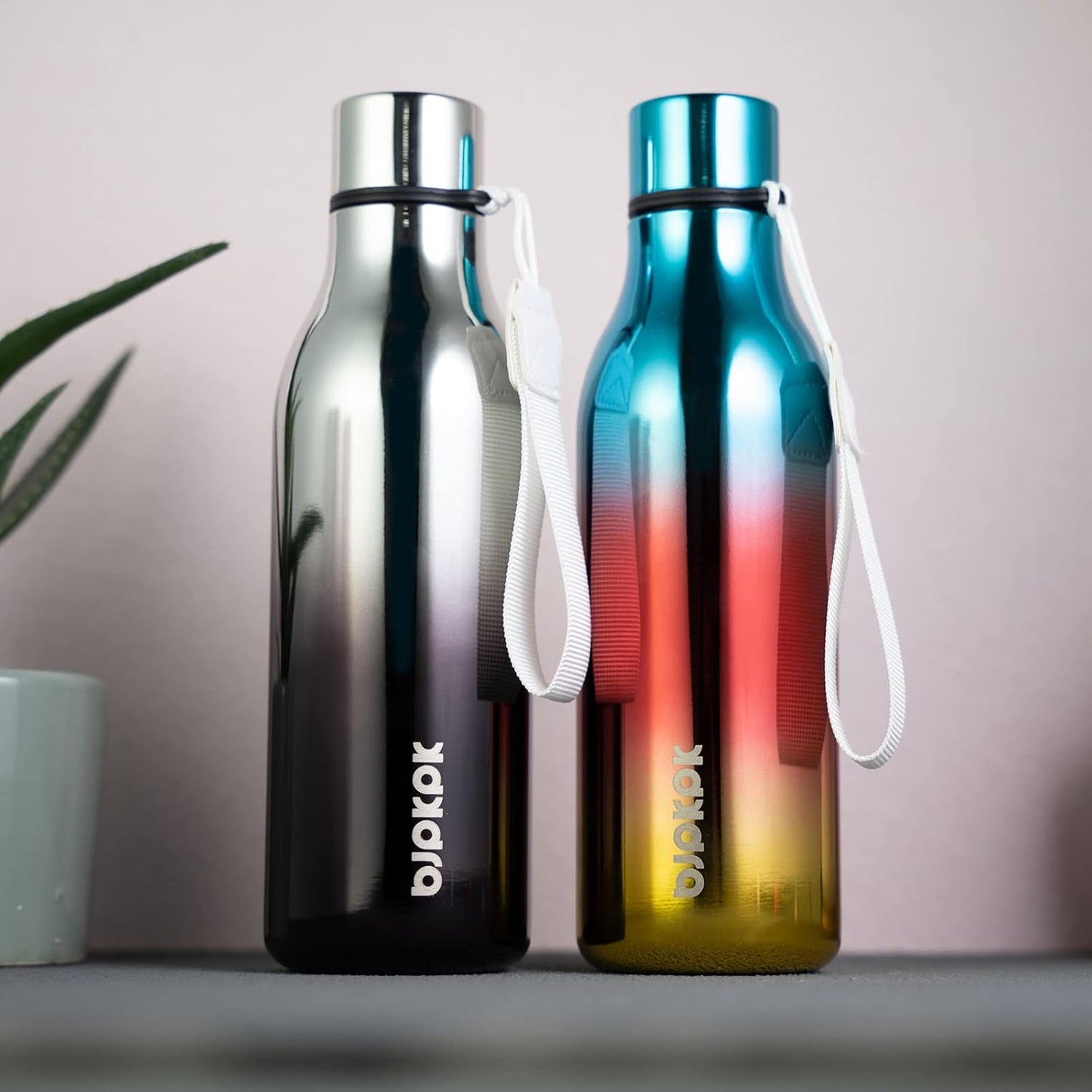 BJPKPK Insulated Water Bottles, 18 oz Stainless Steel Metal Water Bottle with Strap, BPA Free Leak Proof Thermos, Mugs, Flasks, Reusable Water Bottle for Sports & Travel, Silver Miner