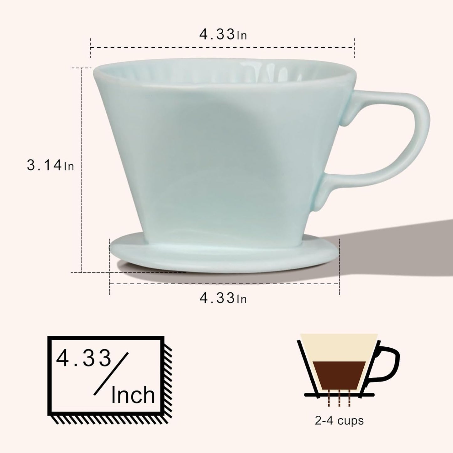 Handmade Pour Over Ceramic Coffee Dripper - Authentic Brewing Experience for Camping, Office, and Home (Green)