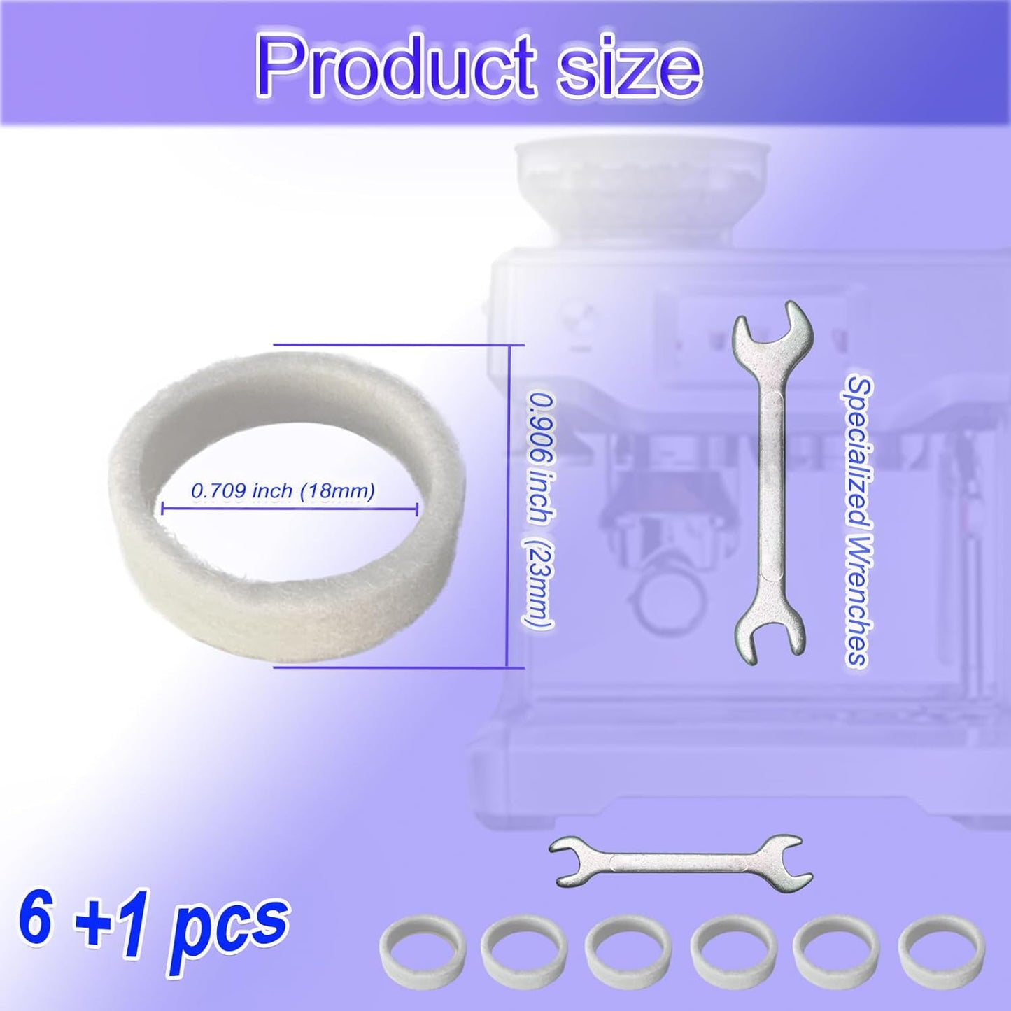 6-Piece Felt Washer Replacement for Breville Espresso Machine Grinders - Compatible with BES870/BES878/BES880/BES980/BCG820 Models, Espresso Grinder Felt Ring Eiranoly