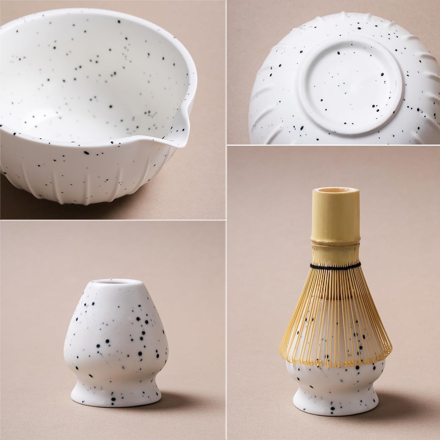 7Pcs Japanese Matcha Tea Set, Matcha Kit with Matcha Bowl (with Pouring Spout), Matcha Whisk, Whisk Holder, Strainer - Elegant Matcha Set for Gifting and Personal Use, Gift Box Packaging (white)