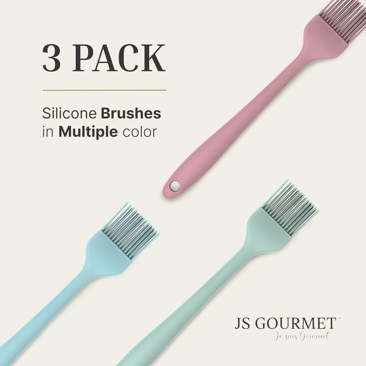 Silicone Pastry Brush Set – 3-Piece Set of Basting Brushes for Cuisine and BBQ – Kitchen Tools & Accessories with Comfortable Handles, Heat-Resistant Utensils for Cooking & Baking – Pastel Multicolor