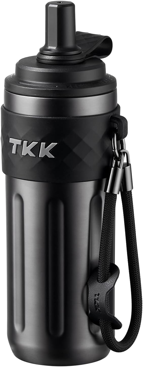 TKK 17 OZ Travel Tumbler Ceramic Lining with Straw Lid, Stainless Steel Vacuum Insulated Double Wall Coffee Tumbler, Leak Proof Iced Water Bottle with Carry Strap for Hot & Cold Drinks, Tungsten Steel