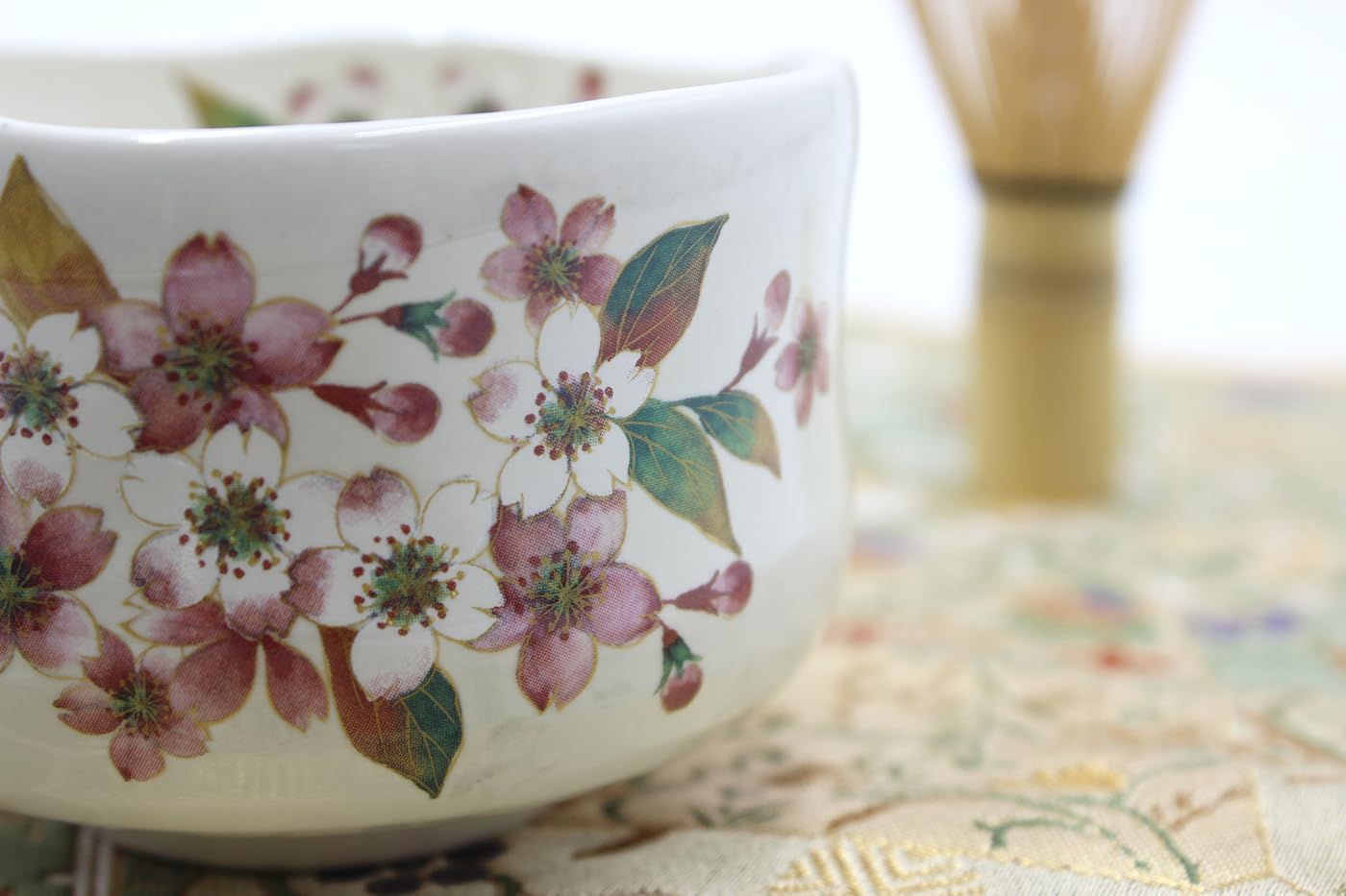 Japanese Traditional Mino Ware Handcrafted Mini Matcha Chawan Tea Bowl Cup Set With Chasen Bamboo Tea Whisk Ceremony Tableware Pottery (Kohiki Sakura)