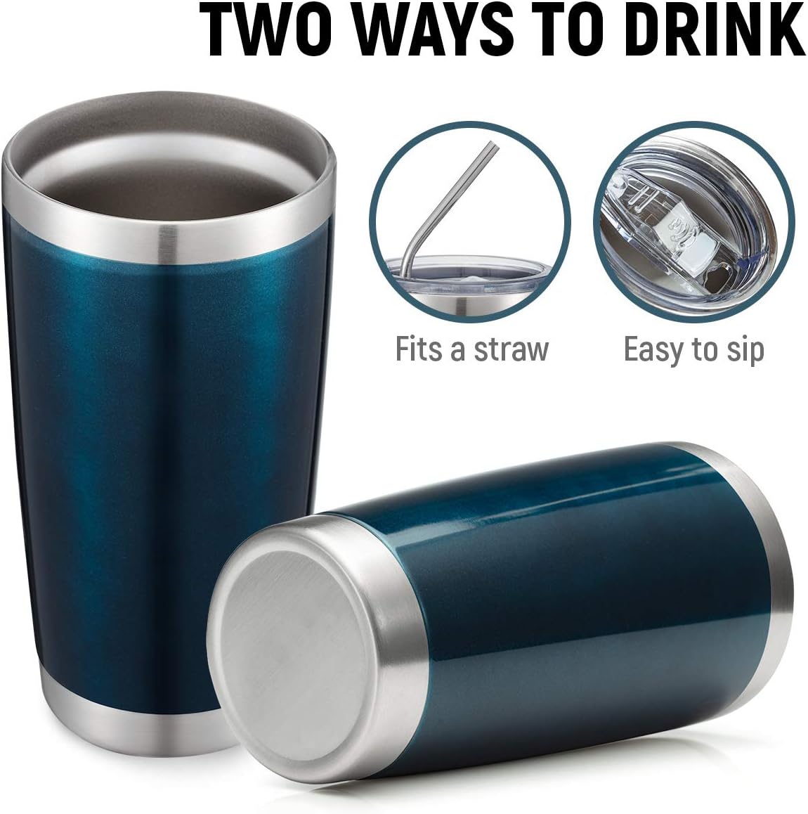 COMOOO 20oz Double Wall Vacuum Insulated Travel Mug, Stainless Steel Tumbler with Lid and Straw Durable Powder Coated Insulated Coffee Cup for Cold & Hot Drinks (Peacock blue, 6 Pack)