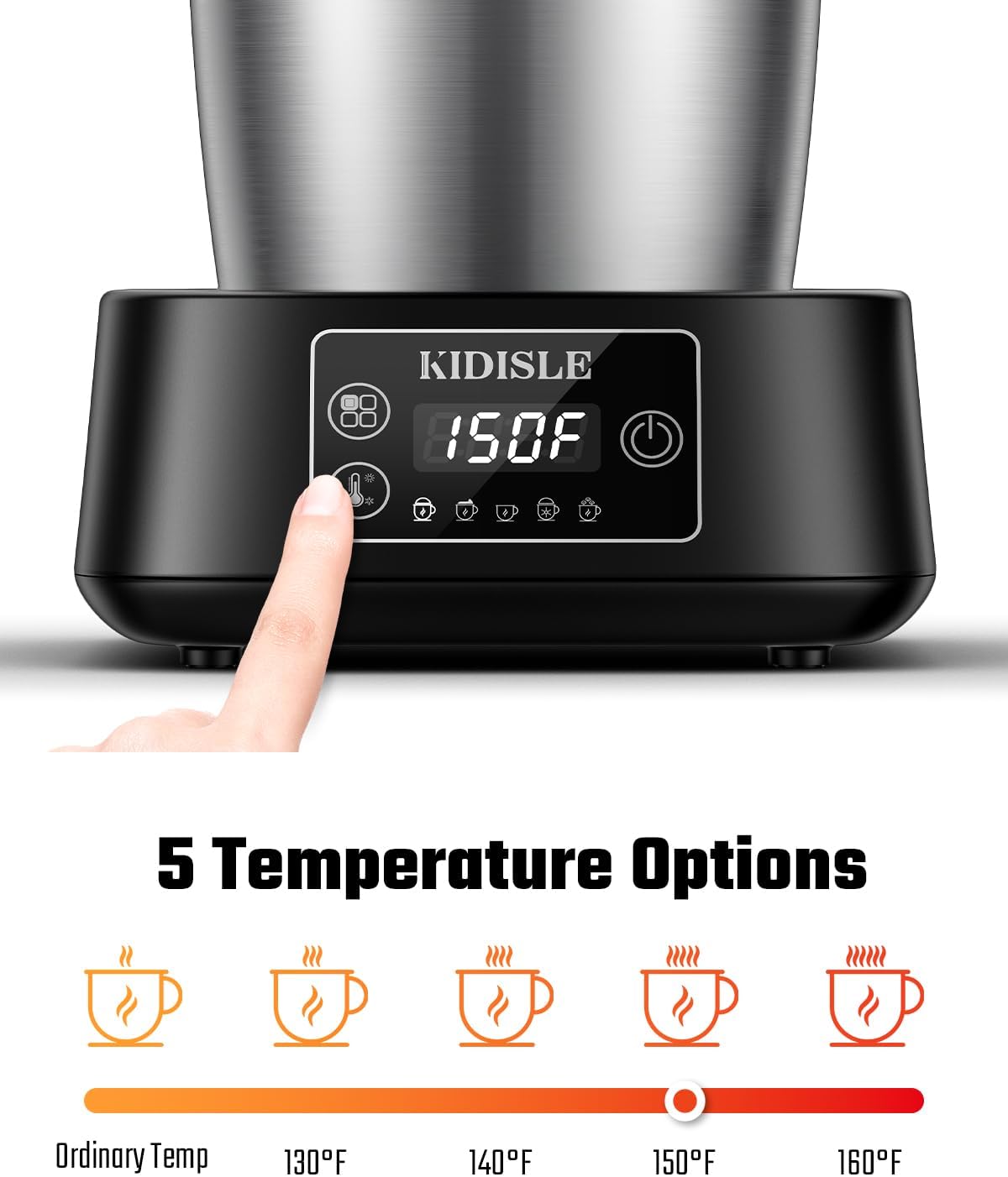 5-in-1 Milk Frother and Steamer, 17oz Detachable Frother with Adjustable Temperature, Stainless Steel Milk Steamer, Hot & Cold Foam Maker for Coffee, Latte, Hot Chocolate, Dishwasher Safe