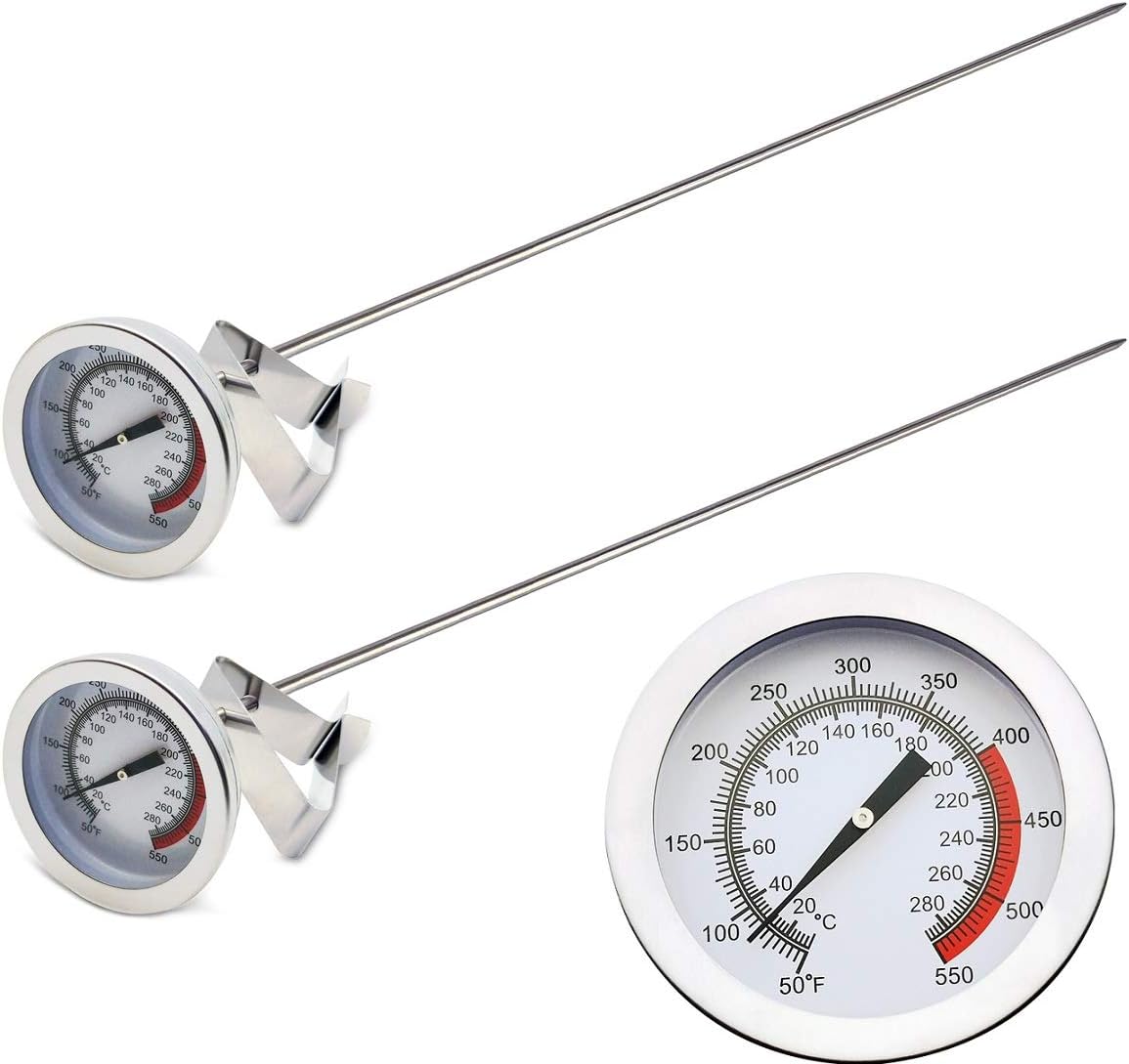 Efeng 15“ turkey fryer thermometer with pot clip (2 Pack), 2" dial candy thermometer with stainless steel clip,oil thermometerr for frying,turkey thermometor deep fryer for cooking tall pots,beef,meat