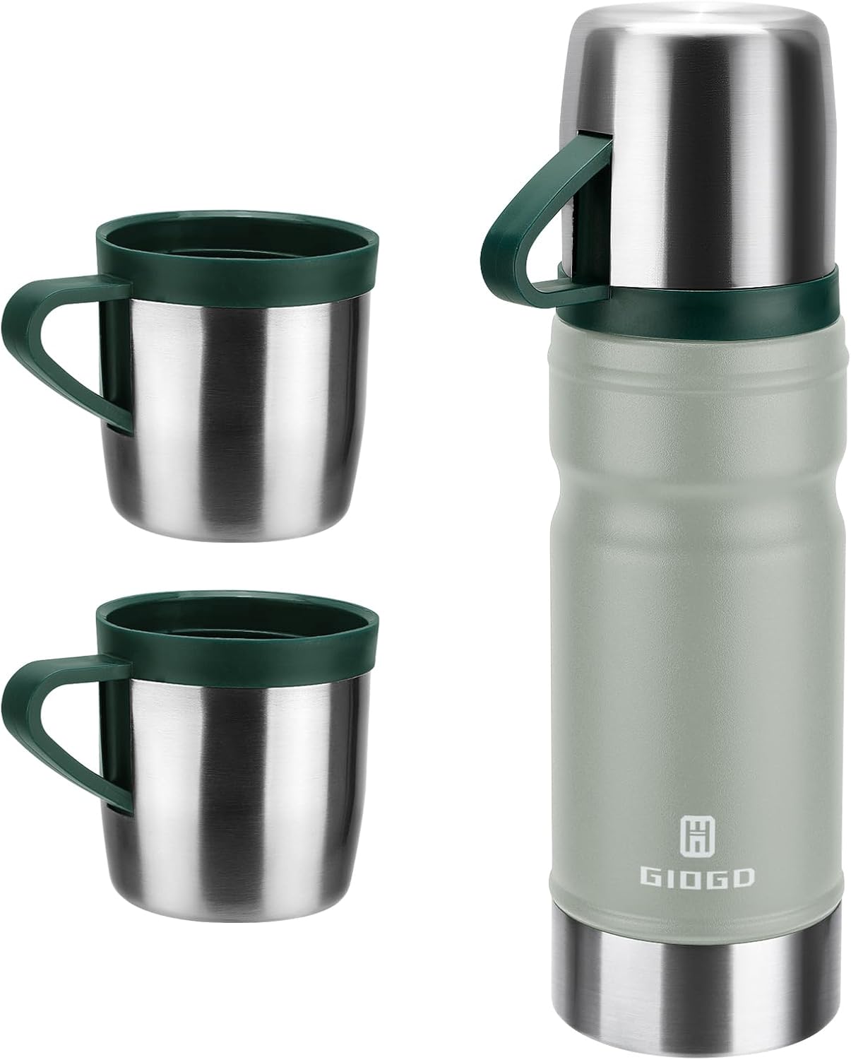 Vacuum Insulated Water Bottle Thermo Water Flask with Cup 680ml/23oz Stainless Steel Thermal Water Bottles Thermo for Hot and Cold Drinks Coffee Water(Light Gray,Set)